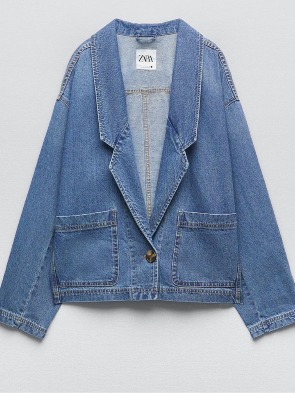 Zara Oversized Blue Denim Blazer Size Medium - Picture 1 of 4